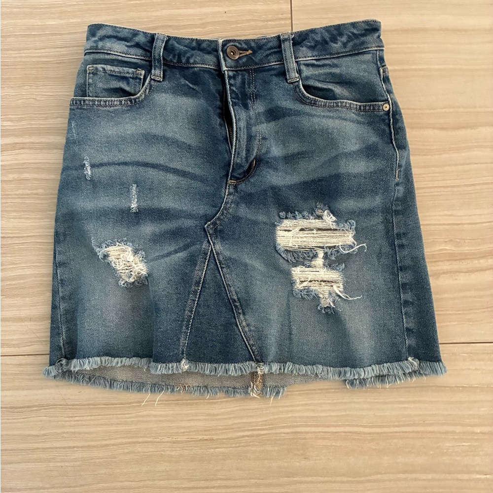 Arizona Jean Company Blue Denim Distressed Mini Skirt, Juniors Size 7